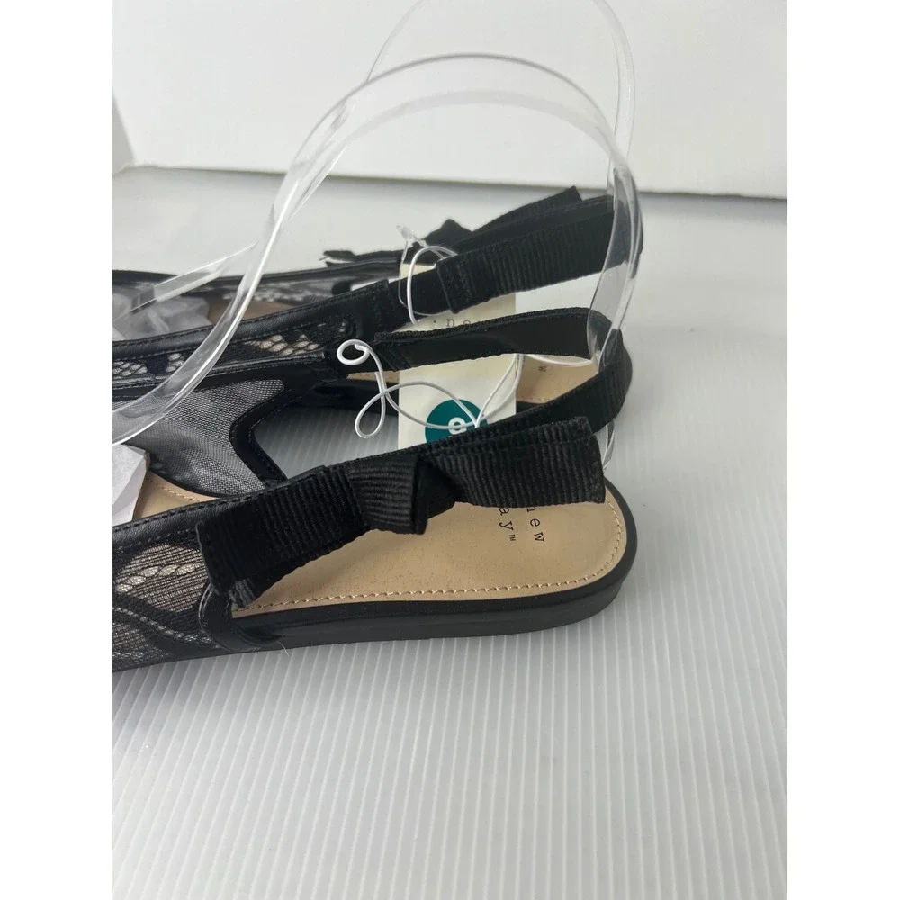 A New Day Womens Black Lace Slingback Flats Pointed Toe Bow Detail‎ Size 9 NWT